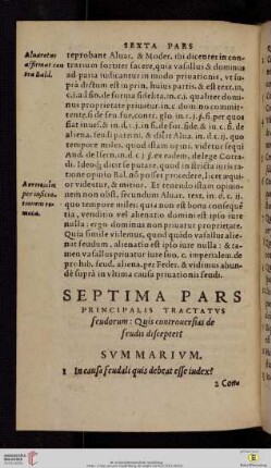 Septima pars principalis tractatvs feudorum: Quis controuersias de feudis disceptet?