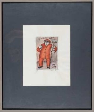 Aquarell des Künstlers Curt Mühlenhaupt, Titel: Straßenfeger Willi, 1974