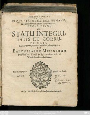 1: De Statu Integritatis Et Corruptionis