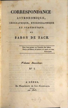 Correspondance astronomique, géographique, hydrographique et statistique. 12. 1825