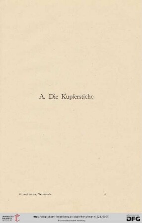 A. Die Kupferstiche (Nr. 1 - 361)