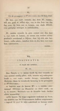 VI. Insinuatie. In naam des konings