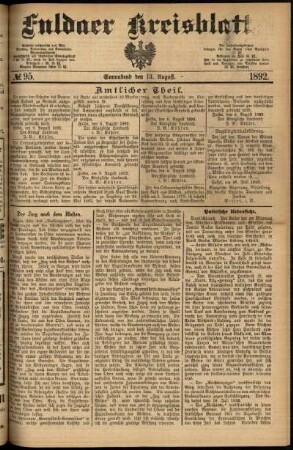 Erste Ausgabe vom Samstag, den 13. August 1892.