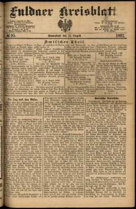 Erste Ausgabe vom Samstag, den 13. August 1892.