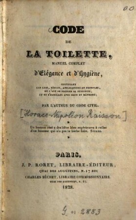 Code de la toilette : manuel complet d'Elégance et d'Hygiène ...