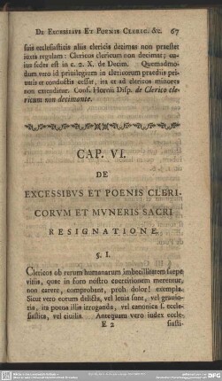 Cap. VI. De Excessibus Et Poenis Clericorum Et Muneris Sacri Resignatione