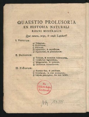 Quastia Pro Lusoria Ex Historia Naturali Regni Mineralis