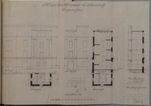 Woltersdorf (Kr. Niederbarnim): Haus der Heimat, Anbau eines Treppenhauses (5. Entwurf, nicht ausgeführt). Ansichten, Schnitte, Grundrisse und Lageplan