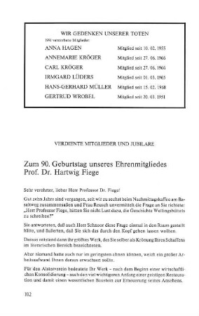 Verdiente Mitglieder und Jubilare