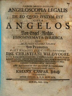 Angeloscopia legalis, s. de eo quod iustum est circa angelos ...