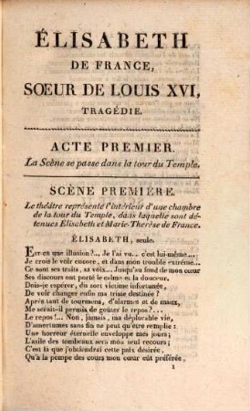 Élisabeth de France, soeur de Louis XVI : tragédie en trois actes et en vers