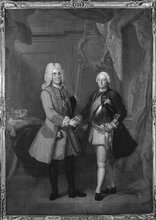 Bildnis Kurfürst Friedrich August I. von Sachsen und König Friedrich Wilhelm I. von Preußen : Louis des Silvestre. Bildnis Kurfürst Friedrich August I. von Sachsen und König Friedrich Wilhelm I. von Preußen. Ölgemälde auf Leinwand, 1730. Dresden: Gemäldegalerie Alte Meister