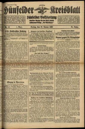 Erste Ausgabe vom Freitag, den 27. Januar 1939.