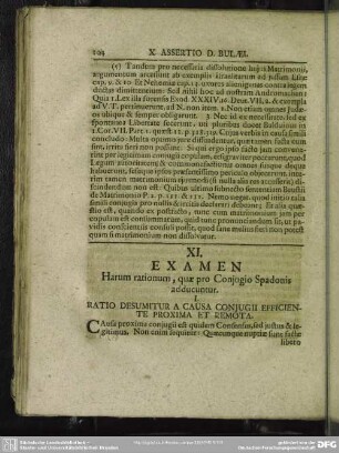 XI. Examen Harum rationum, quae pro Conjugio Spadonis adducuntur