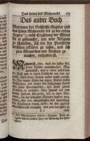 Das andre Buch Worinnen das Geschlecht-Register und das Leben Mahomeds ...