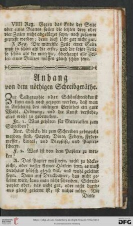 Anhang von dem nöthigen Schreibgeräthe