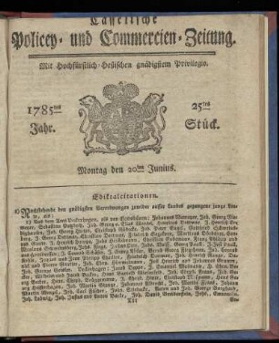 25tes Stueck, Montag den 20ten Junius. 1785