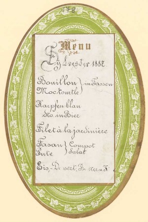 Menükarte : Menü Sylvester 1887