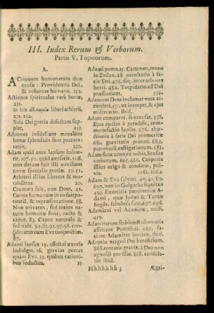 III. Index Rerum & Verborum. Partis V. Topicorum.