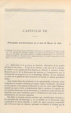 Capítulo VII. Principales acontecimientos en el mes de Marzo de 1898