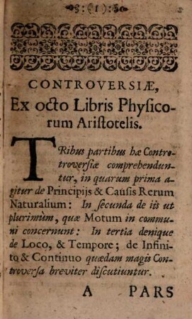 Controversiae Quaedam Ex Octo Libris Physicorum