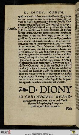 D. Dionysii Carthvsiani amatorum mundi speculum