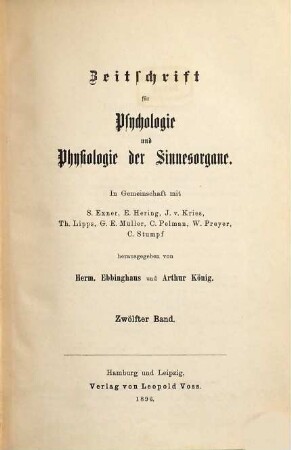 Zeitschrift für Psychologie und Physiologie der Sinnesorgane, 12. 1896