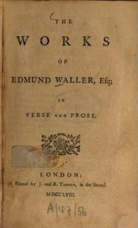 The Works of Edmund Waller in Verse and Prose
