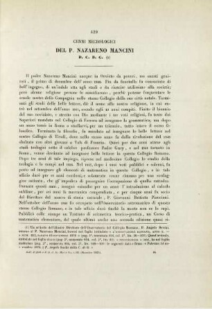 Cenni necrologici del P. Nazareno Mancini