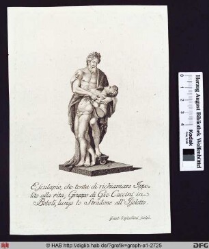 Statue eines Mannes, einen Jüngling haltend.