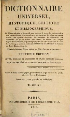 Dictionnaire universel, historique, critique et bibliographique ... : Suivie de tables chronologiques ... ; ornée de 1.200 portraits en médaillons, 11. Malh. - Mira