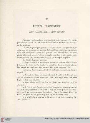 Petite Tapisserie (Art allemand XIVe siècle)