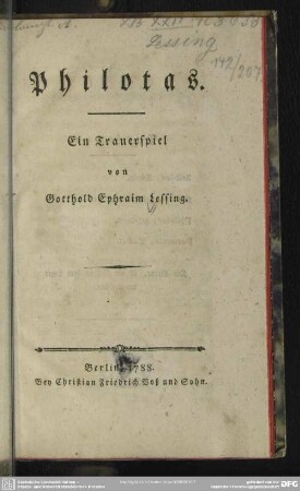 Philotas : Ein Trauerspiel