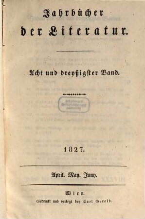 Jahrbücher der Literatur. 38. 1827
