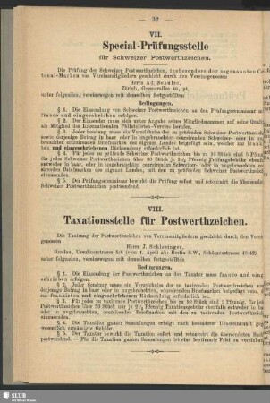 VII. Special-Prüfungsstelle für Schweizer Postwerthzeichen