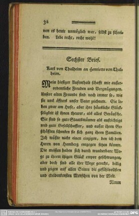Sechster Brief. Karl von Thalheim an Henriette von Thalheim