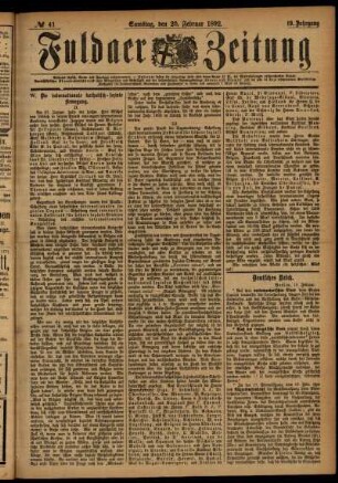 Ausgabe vom Samstag, den 20. Februar 1892.
