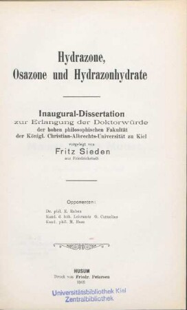 Hydrazone, Osazone und Hydrazonhydrate