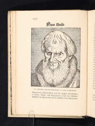 Hans Sachs im 81. Lebensjahr, gemalt von Endres Herneisen 1576, radiert von Jost Amman.