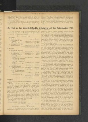 Der Etat für das Südwestafrikanische Schutzgebiet auf das Rechnungsjahr 1914.