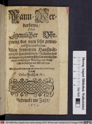 Mann-Verderberin/ Oder Eigentlicher Uhrsprung des nun sehr gemeinen Pancrotierens