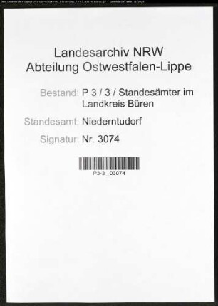 Sterberegister Standesamt Niederntudorf