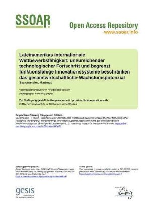 Lateinamerikas internationale Wettbewerbsfähigkeit: unzureichender technologischer Fortschritt und begrenzt funktionsfähige Innovationssysteme beschränken das gesamtwirtschaftliche Wachstumspotenzial