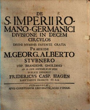 De S. Imperii Romano-Germanici Divisione In Decem Circulos