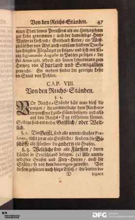 Cap. VIII. Von den Reichs-Staenden