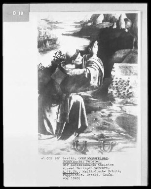 Der auferstehende Christus von zwei Heiligen verehrt