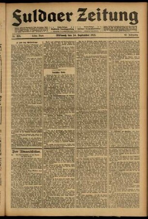 Erste Ausgabe vom Mittwoch, den 24. September 1913.