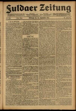 Erste Ausgabe vom Mittwoch, den 24. September 1913.