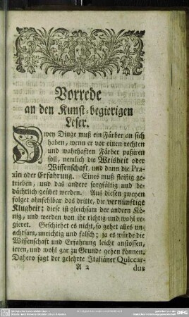 Vorrede an den Kunst-begierigen Leser