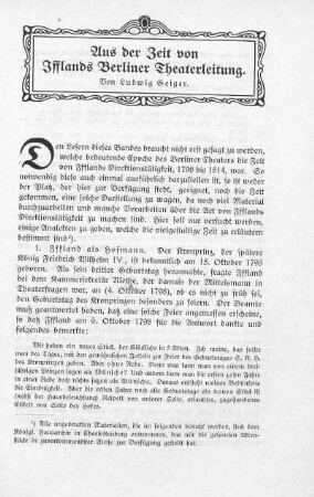 Aus der Zeit von Ifflands Berliner Theaterleitung